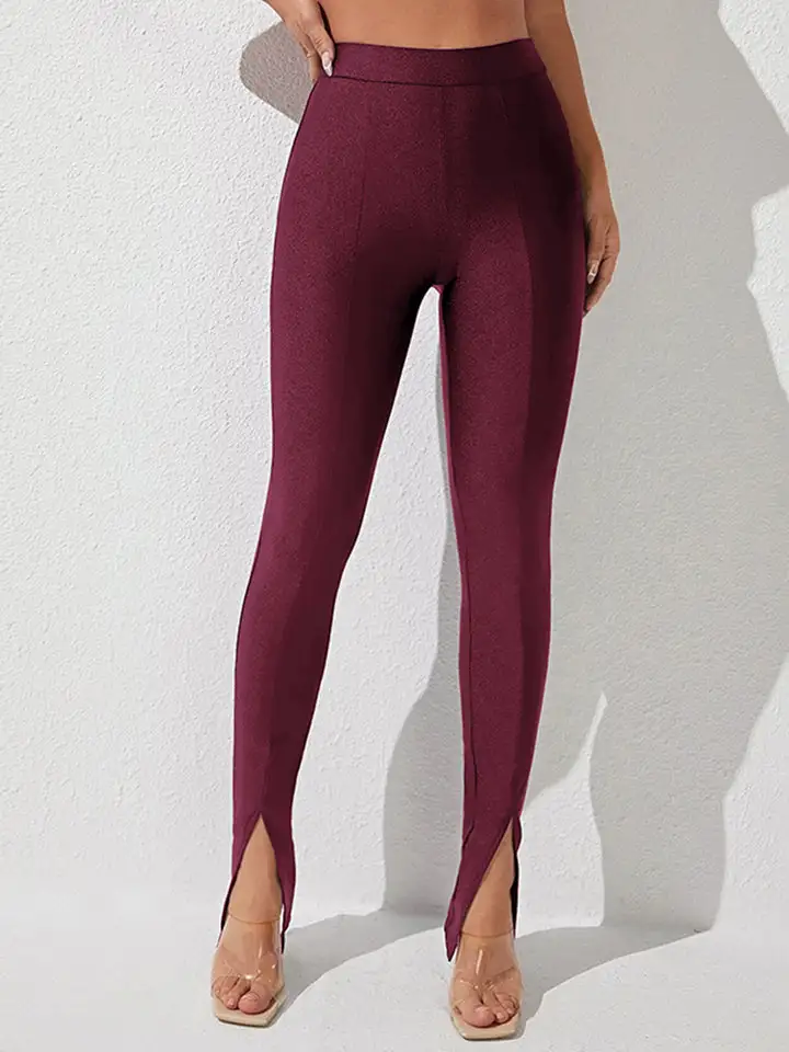 Textured High Waist Straight Leg Pants