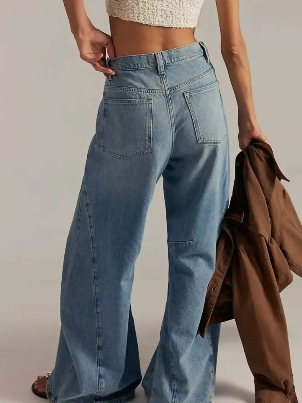 Clean Wide Leg Washed Denim Jeans