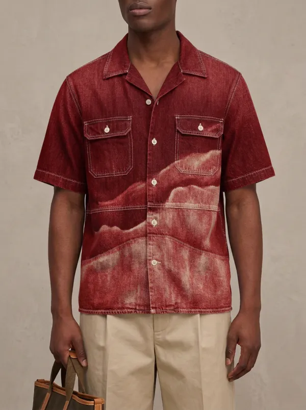 Men's Abstract Cloud Pattern Denim Shirt