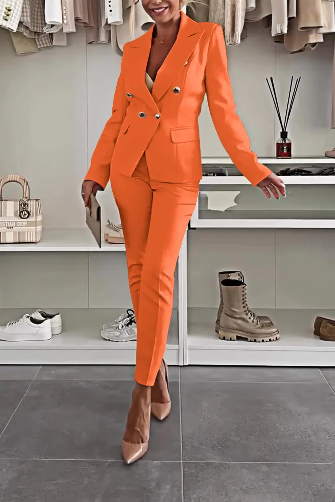 5PACK- Stylish Solid Color Button Jacket and Pants Two Piece Set