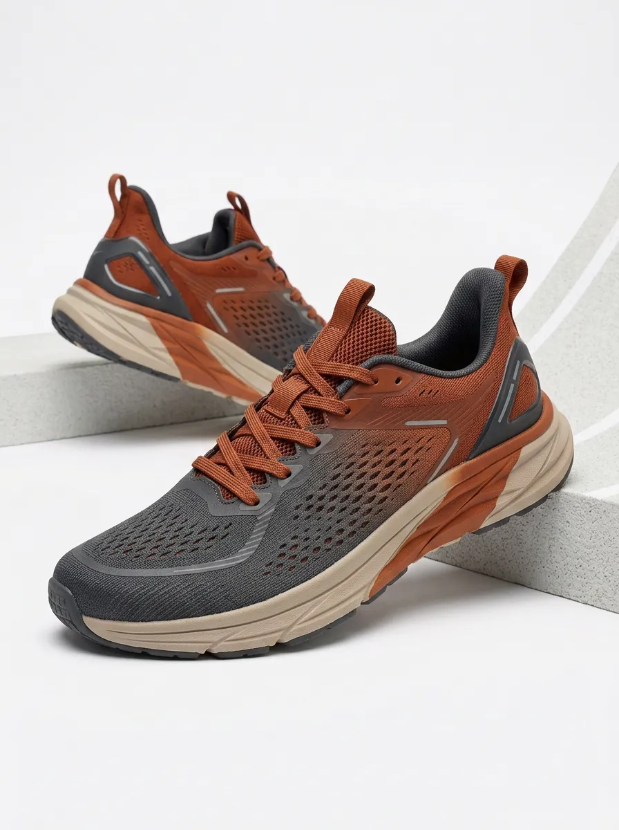 Men's Brown Gradient Mesh Breathable Printed Running Shoes