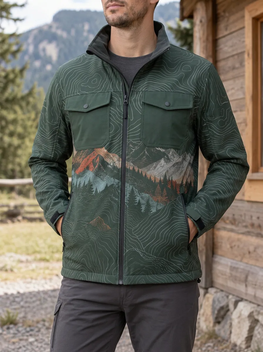Men's Outdoor Hiking Mountain Topographic Rugged Street Jacket