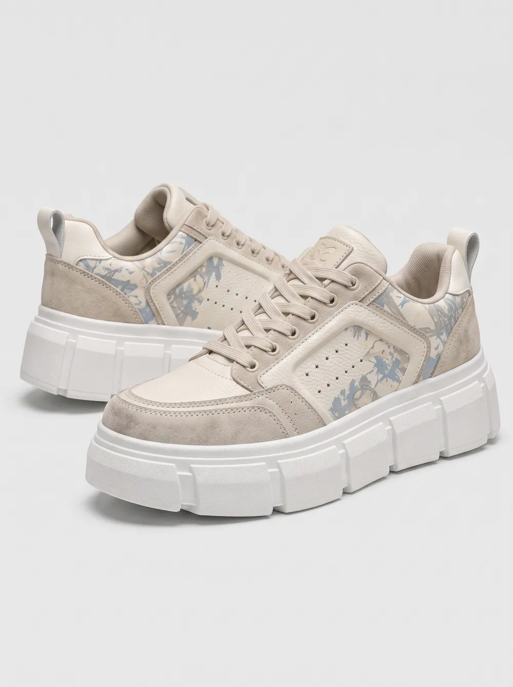 Men's Casual Beige Abstract Floral Printed Platform Shoes