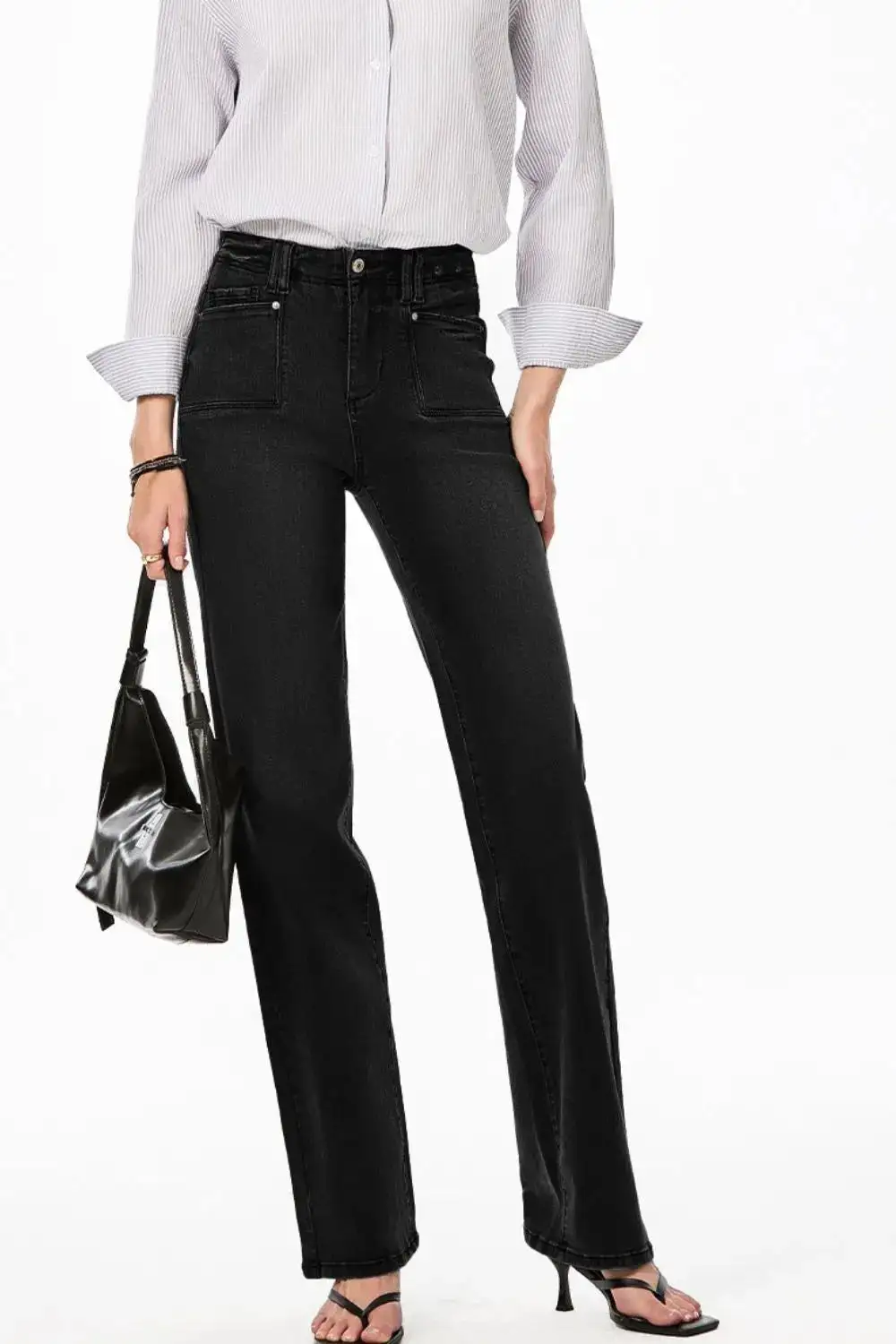 High Waisted Wide Leg Vintage Wash Denim Jeans