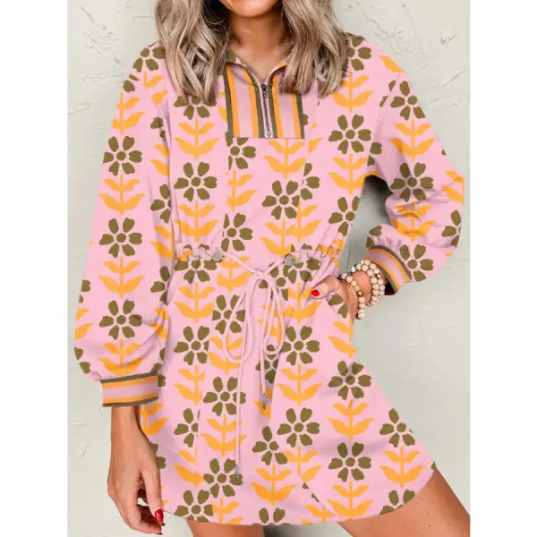 Printed Drawstring Waist Mini Dress