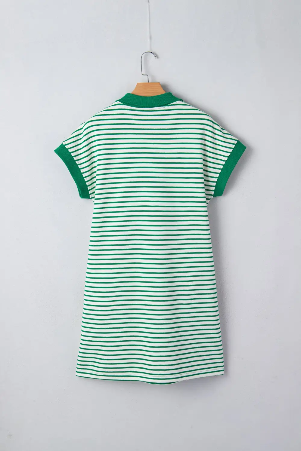 Textured Detail Striped Zip Front Pocketed Shirt Dress