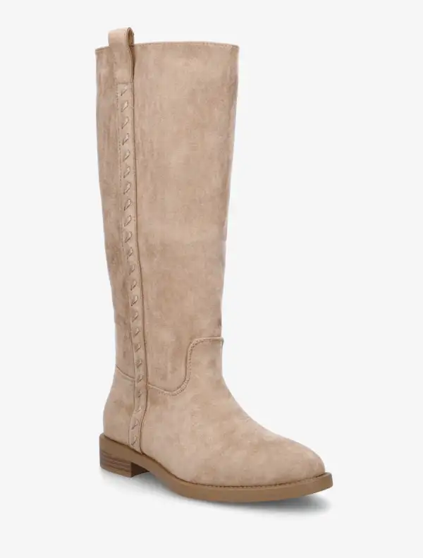 Urban Block Heel Faux Suede Knee High Boots