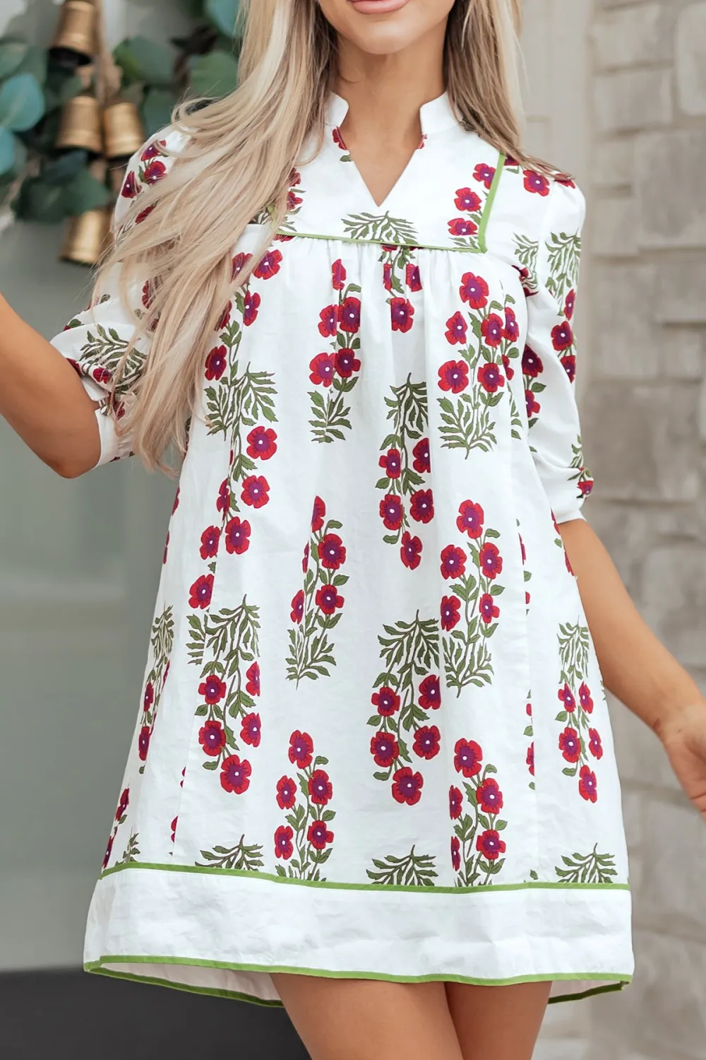 Frilled V Neck Sleeve Loose Dress