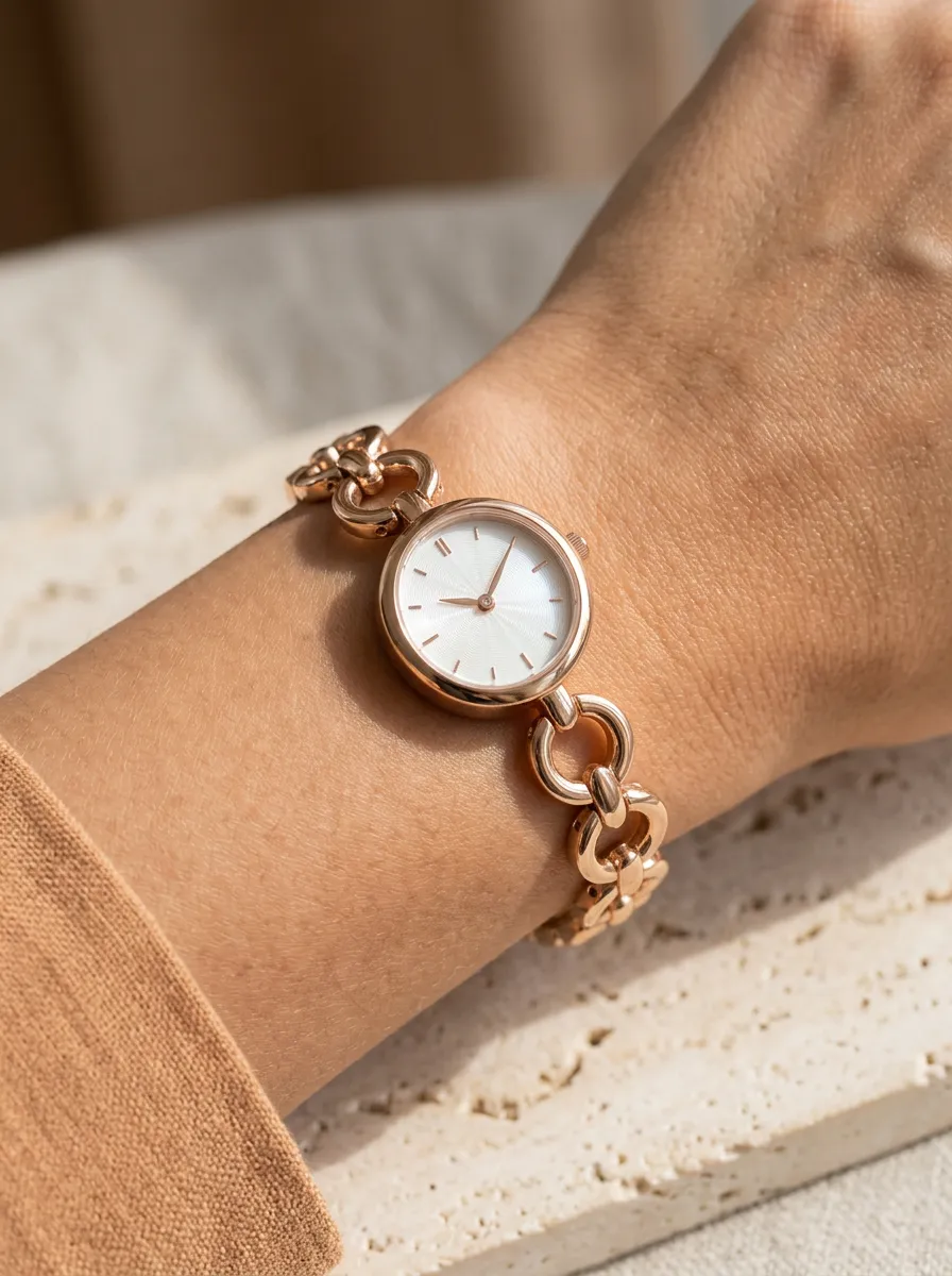 Refined Rose Gold Chain-link Bracelet Watch