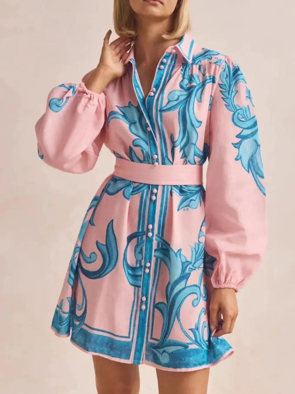 Smooth Finish Printed Long Sleeve Shirt Dress