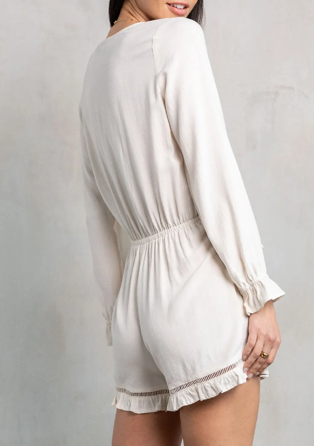 Tied V-Neck Ruffle Sleeve Romper