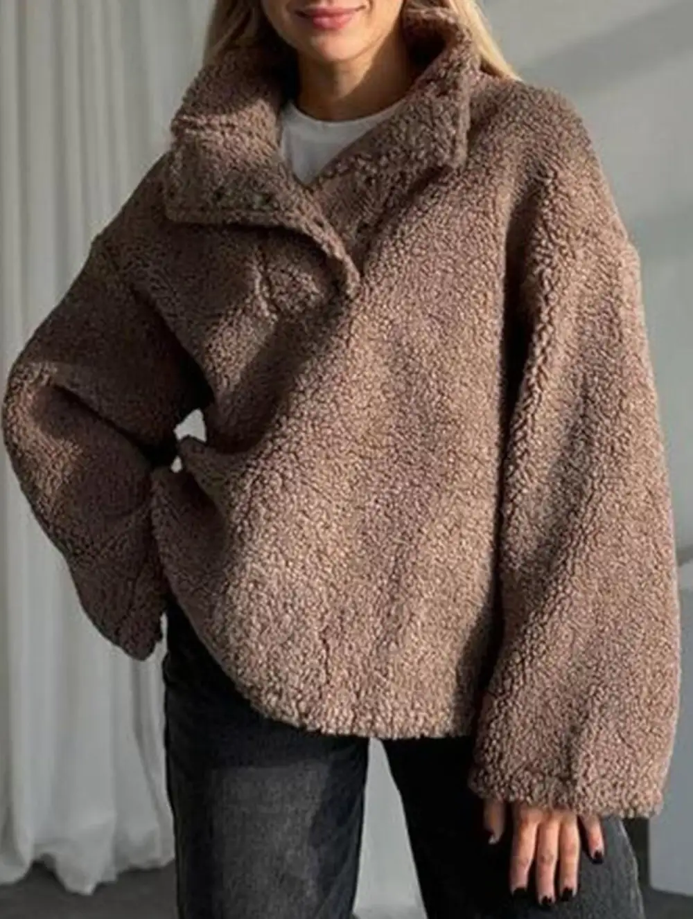 Layered Fit Lapel Sweatshirt Jacket