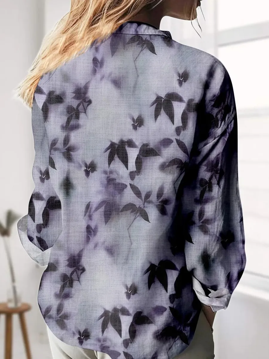 Watercolor Leaf Print Shirt