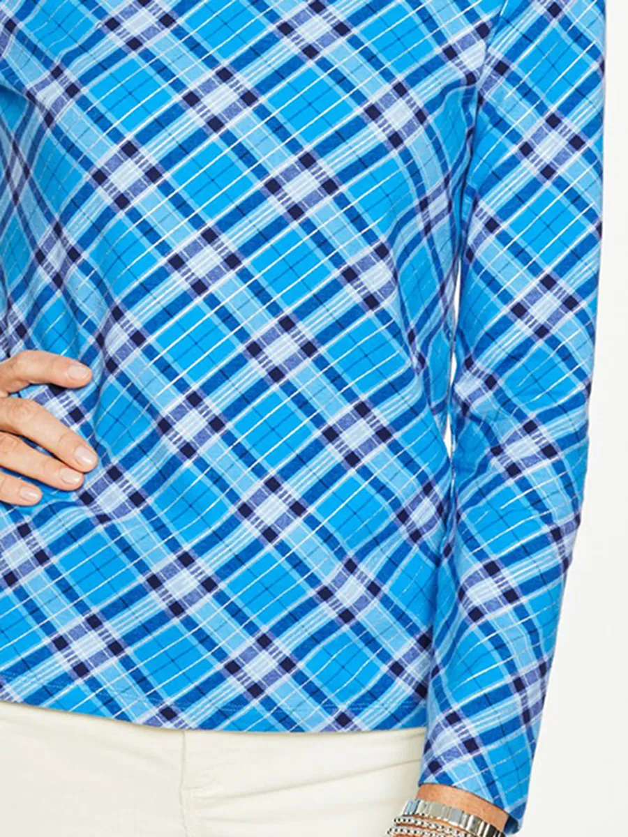 Women'S Sequined Plaid Pattern Round Neck Long Sleeve T-Shirt