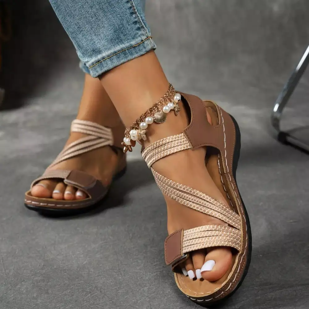 Textured Open Toe Wedge Sandals