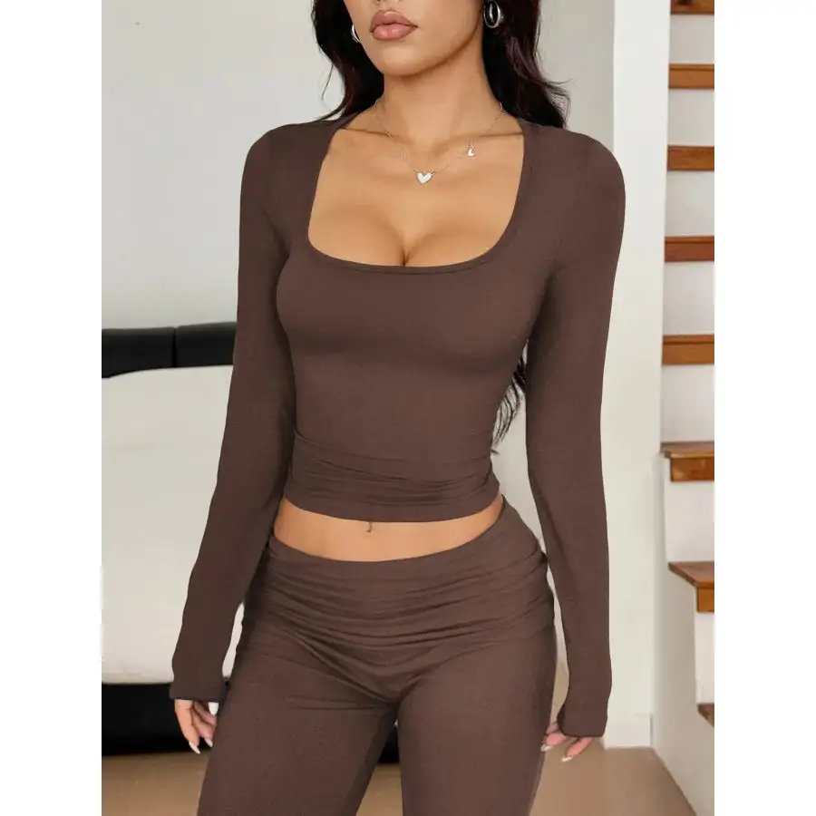 Long Sleeve Crop Top and Bootcut Pants Set