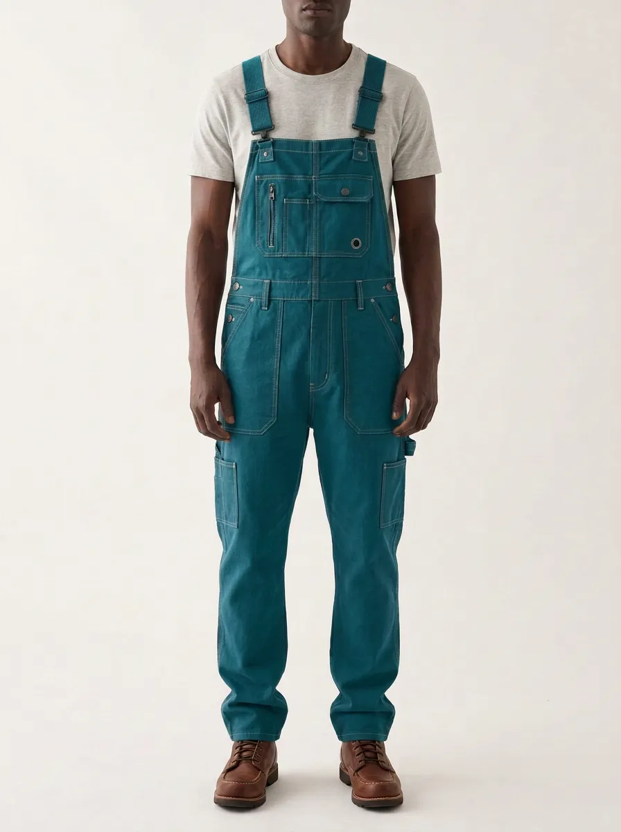 Men's Utility Workwear Charcoal Canvas Cargo Overalls