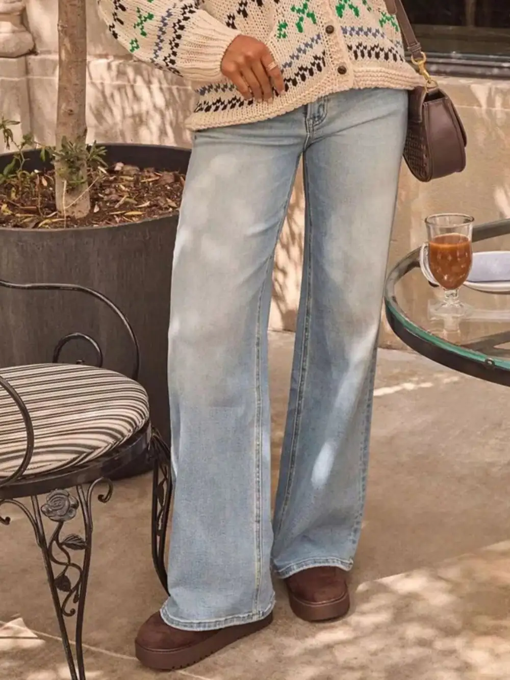 Wide Leg Washed Denim Jeans
