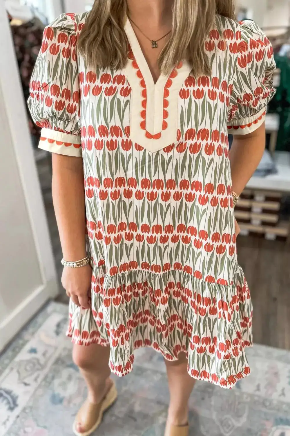 Floral Printed Cotton Blend Mini Dress