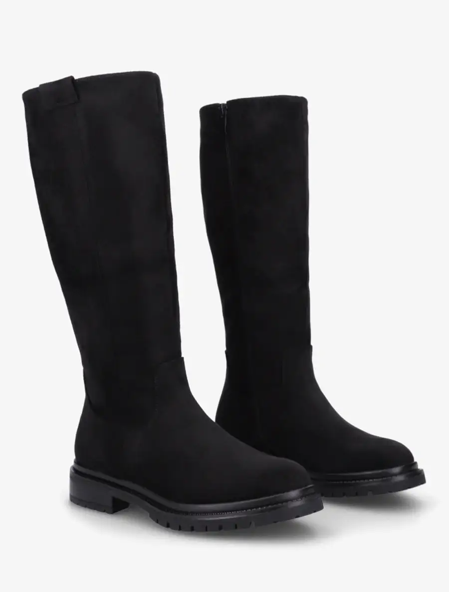 Modern Lug Sole Block Heel Faux Suede Knee High Boots