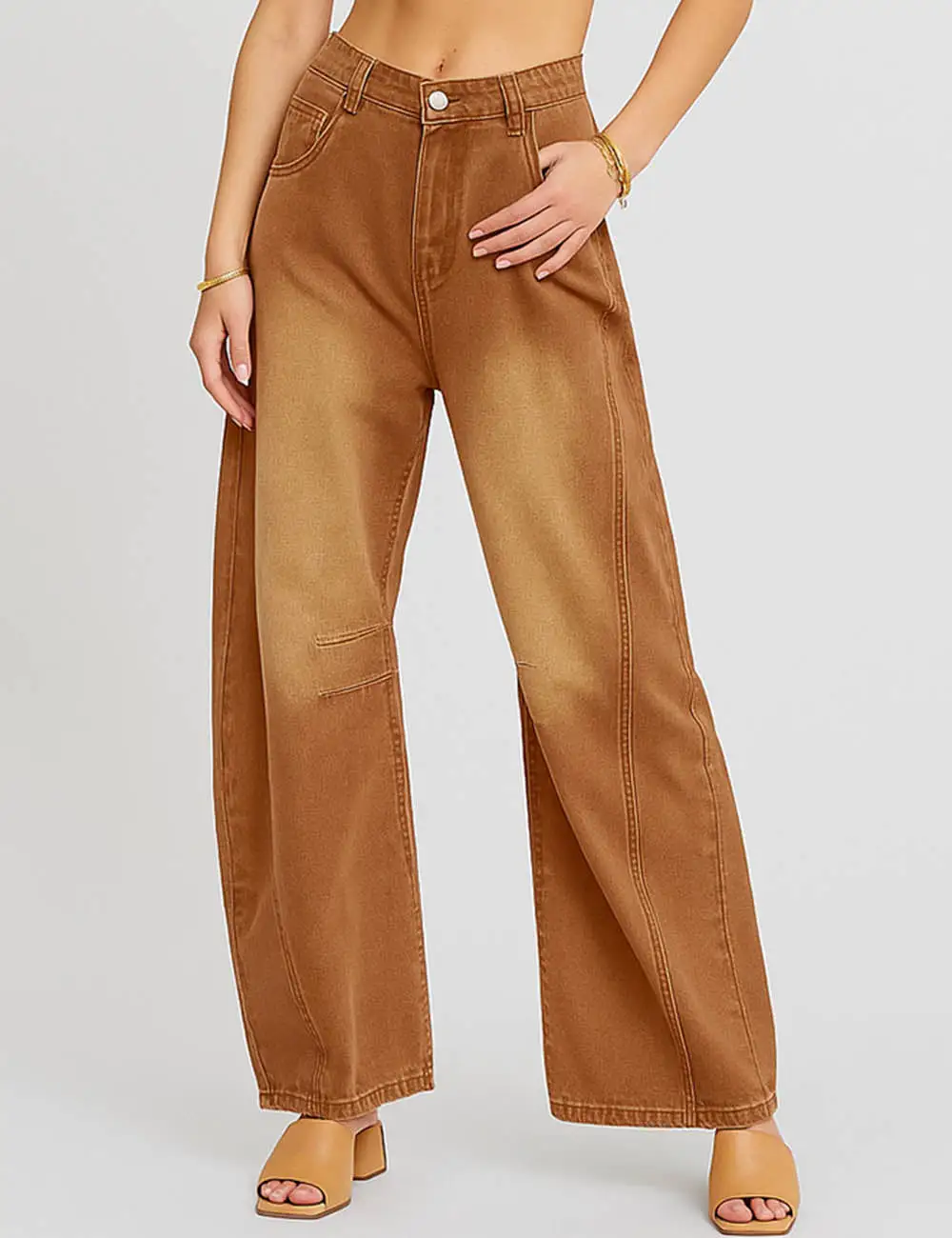Mid Rise Wide Leg Jeans Barrel Denim Pants