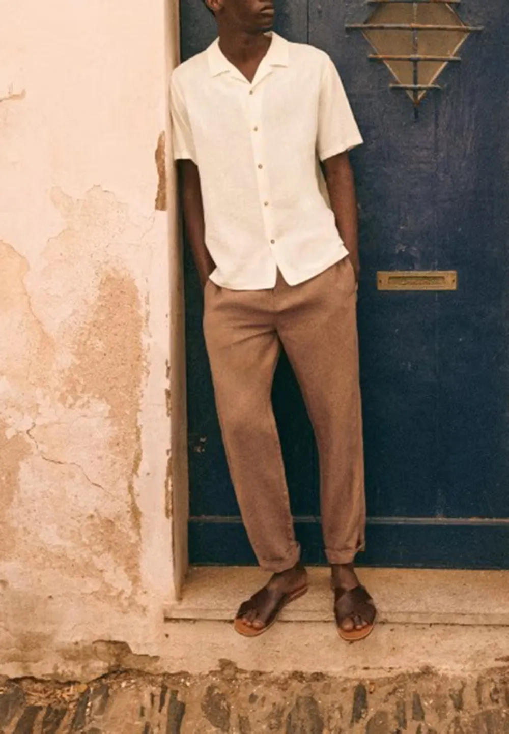 Cream Lightweight Cotton Linen Blend Camp Collar Shirt