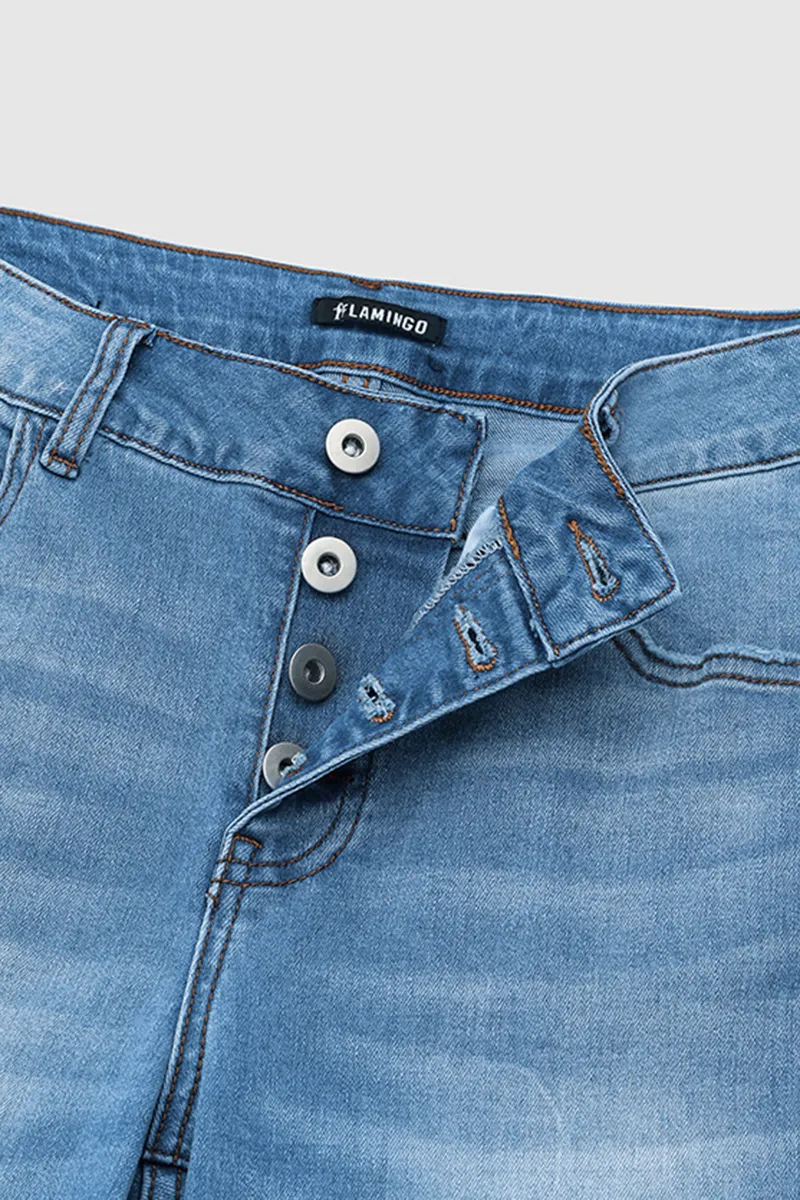 Ripped Button Fly Mid Waist Skinny Jeans