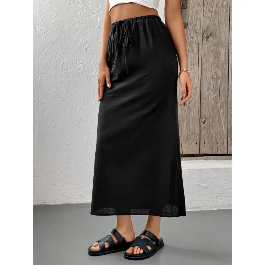 Slit Skirt with Drawstring Waist