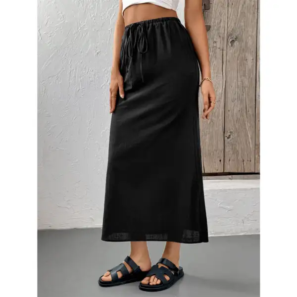 Slit Skirt with Drawstring Waist