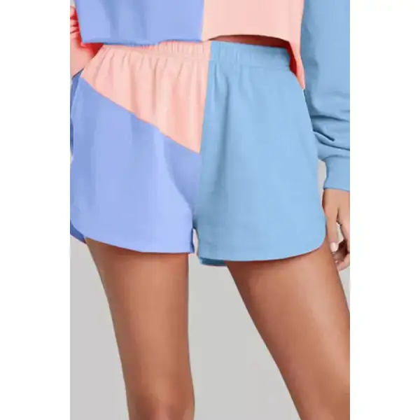 Block Round Neck Top and Shorts Set