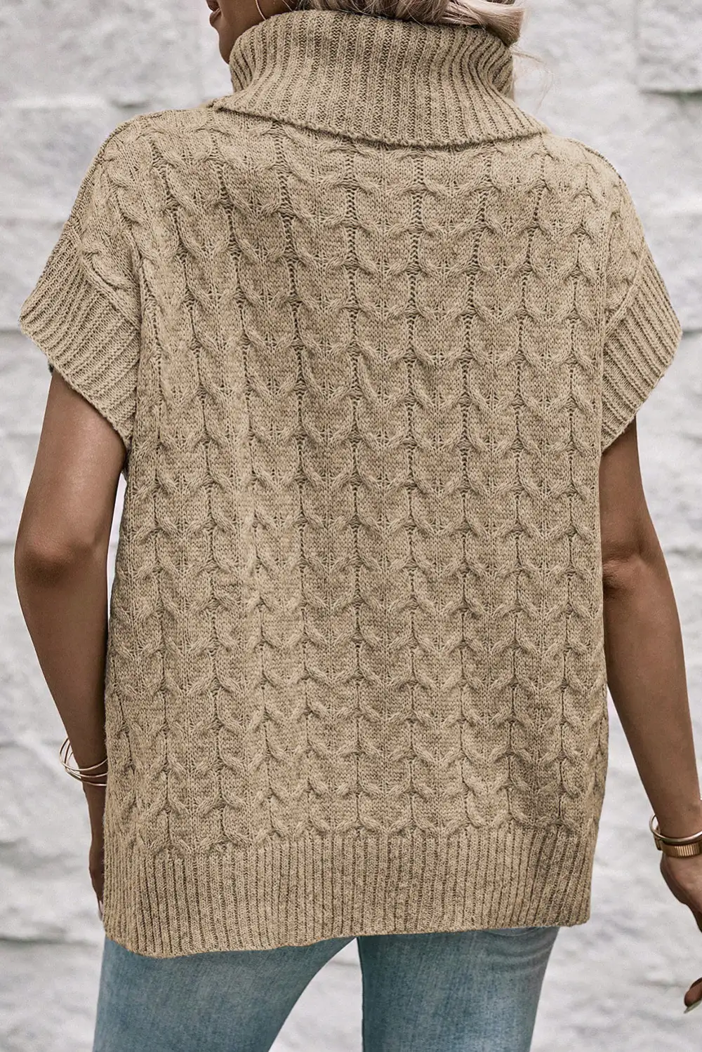 Cable Knit Turtleneck Batwing Sleeve Everyday Layer Sweater