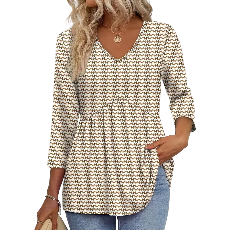 Women's three-quarter sleeve V-neck babydoll top