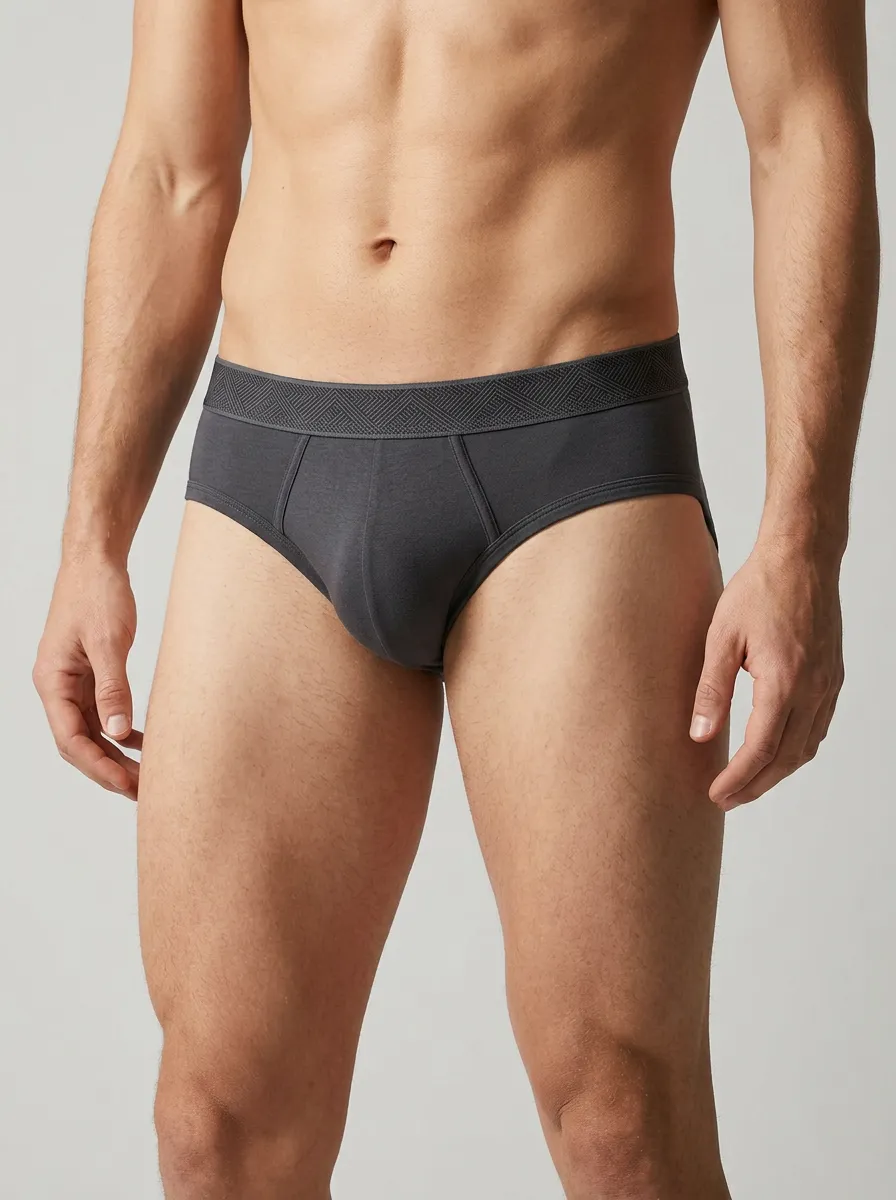 Men's Charcoal Grey Geometric Pattern Waistband Briefs