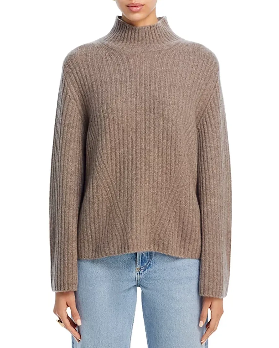 Cashmere Rib Knit Bell Sleeve Turtleneck Sweater