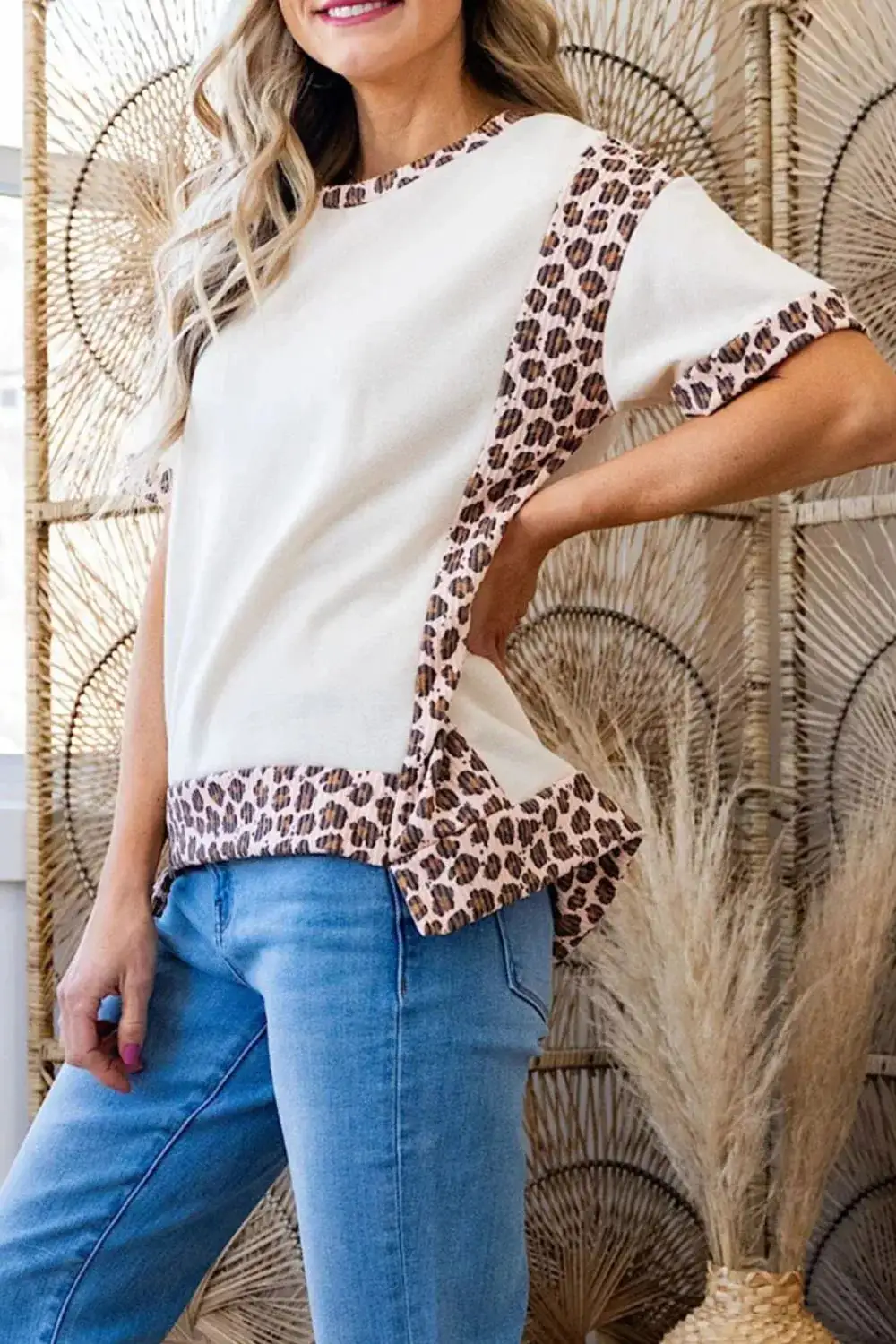 Leopard Trim Casual T Shirt