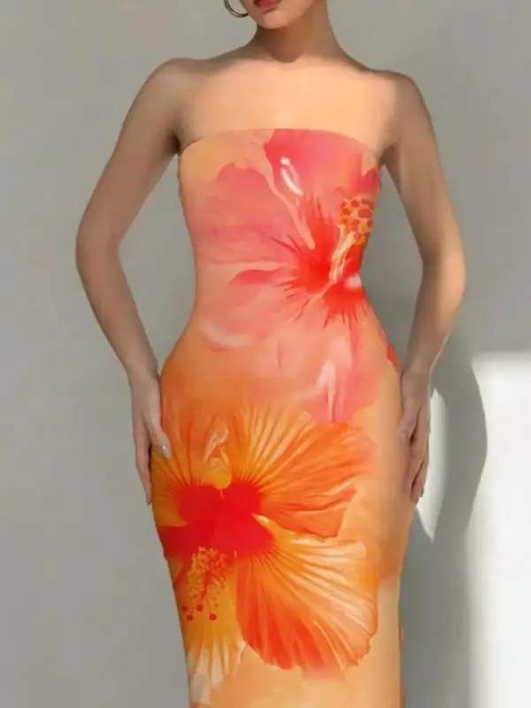 Textured Detail Floral Printed Dress