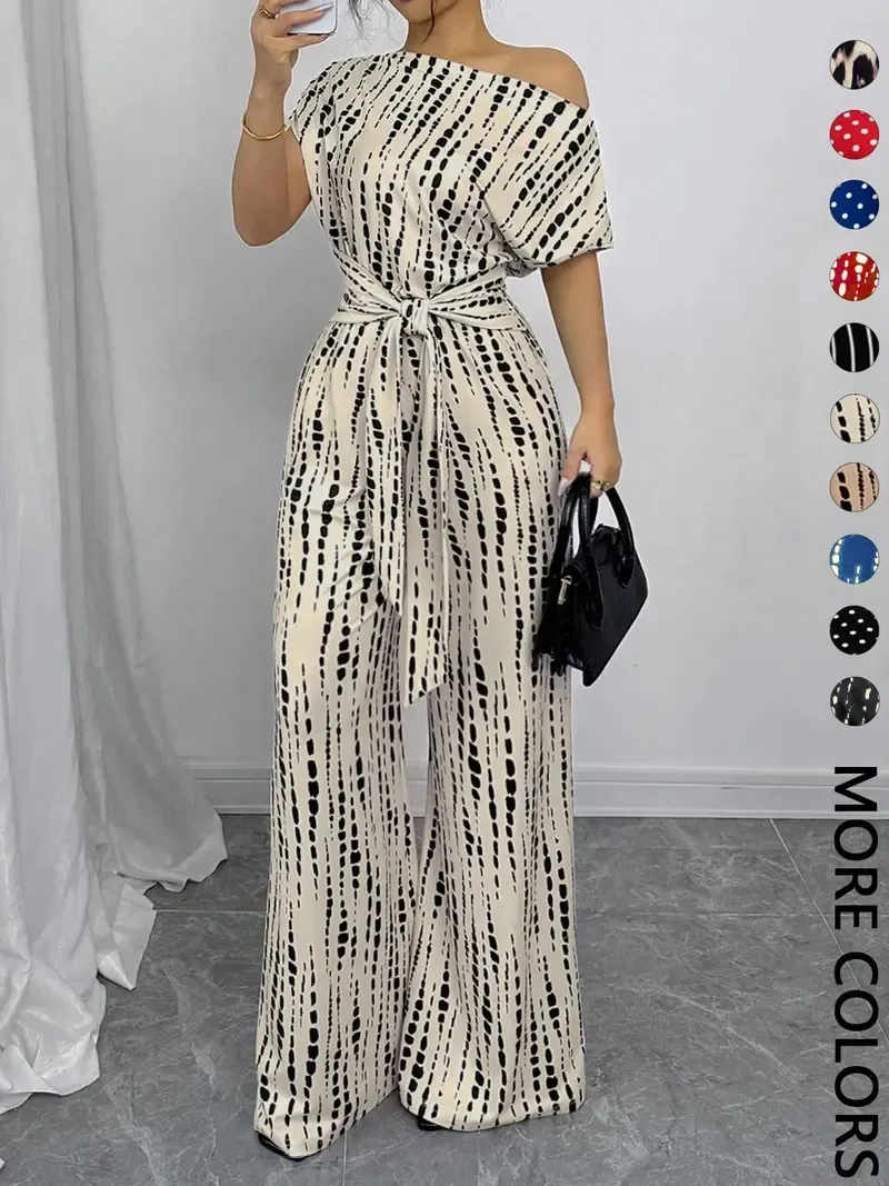 Women's printed tie-waist jumpsuit