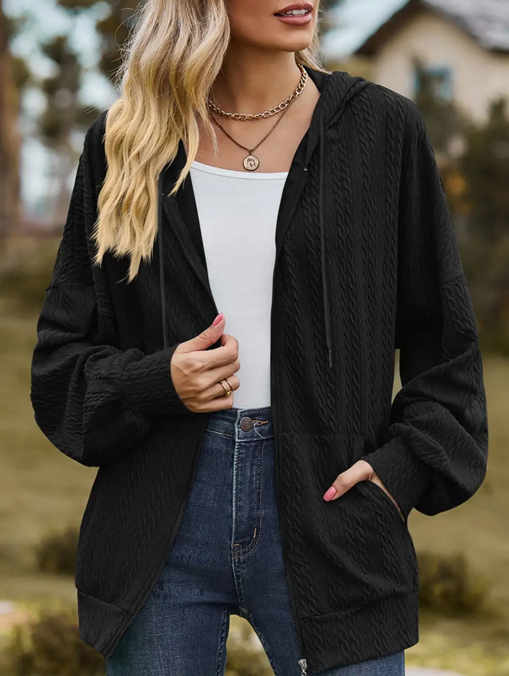 Pocket Long-Sleeved Loose Hooded Sweatshirt