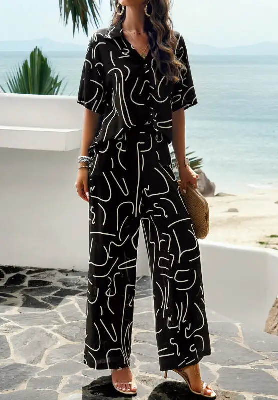 Printed Short Sleeved Trousers Coordinated Suit Shorts