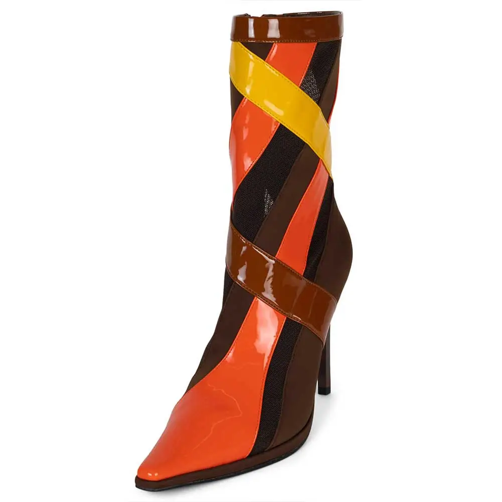 Patent Snip-Toe Stiletto-Heel Platform Mid-Calf Boots