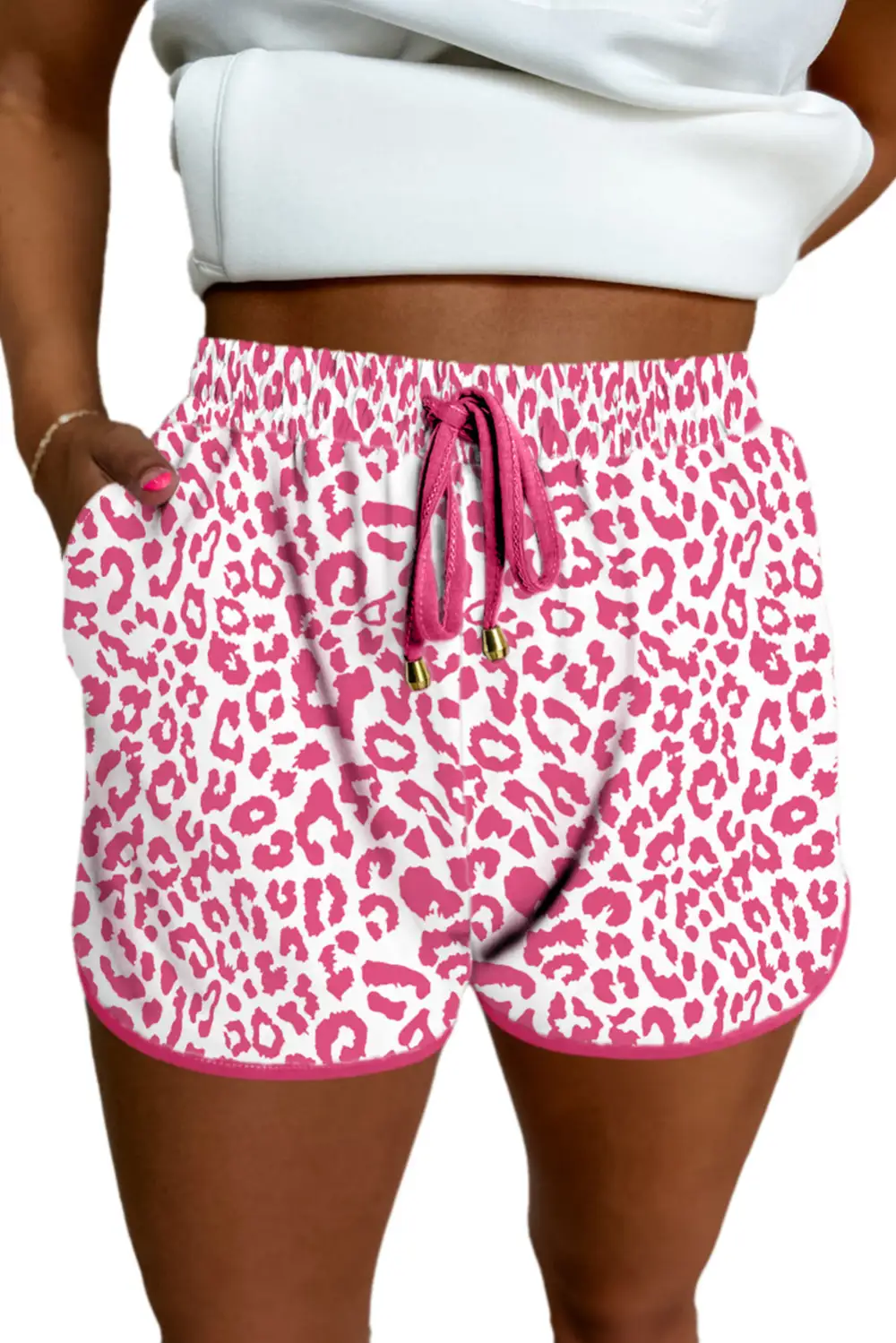 Lace Up Leopard Print Elastic Waist Casual Shorts
