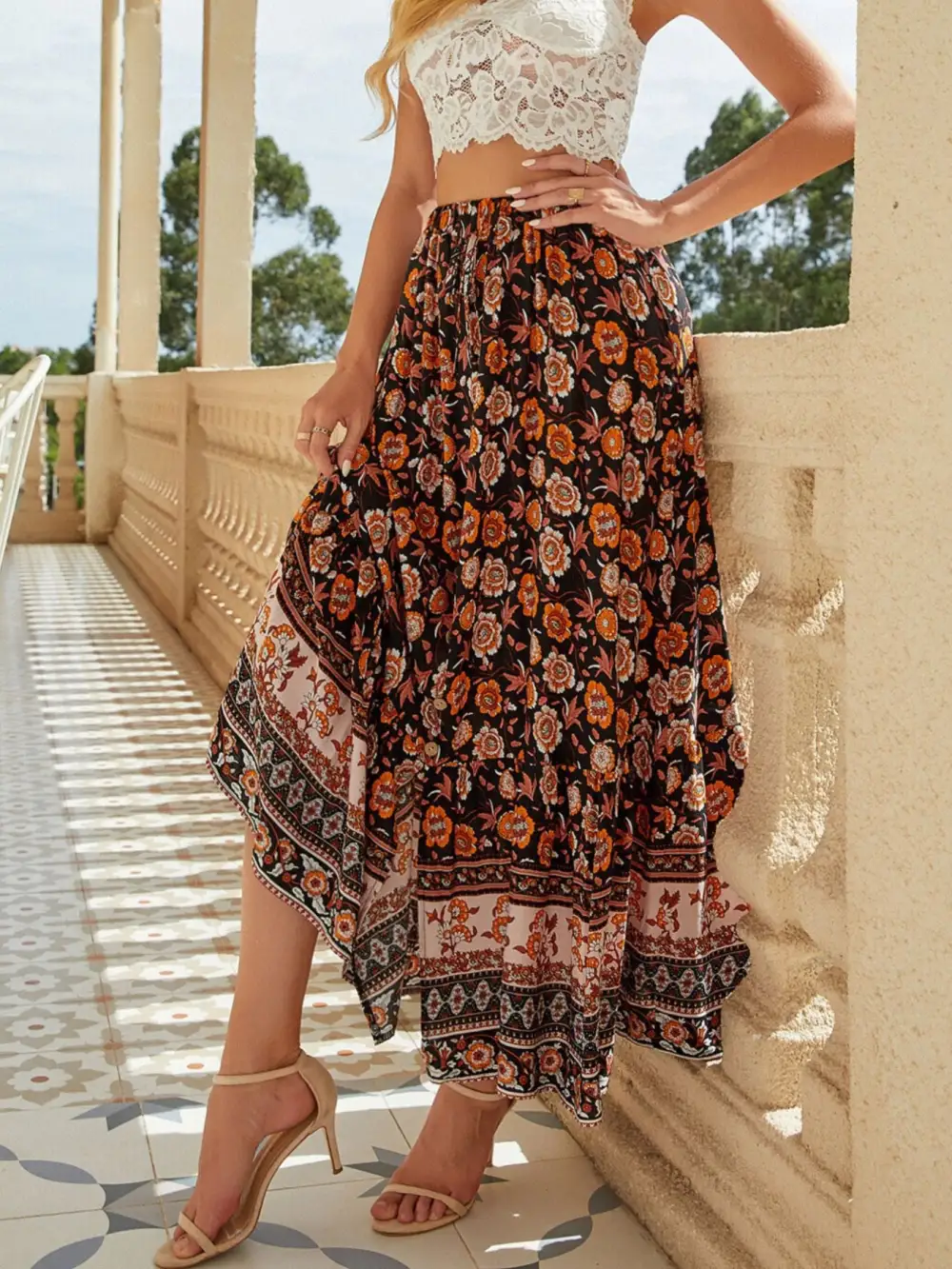 Print Slit Skirt