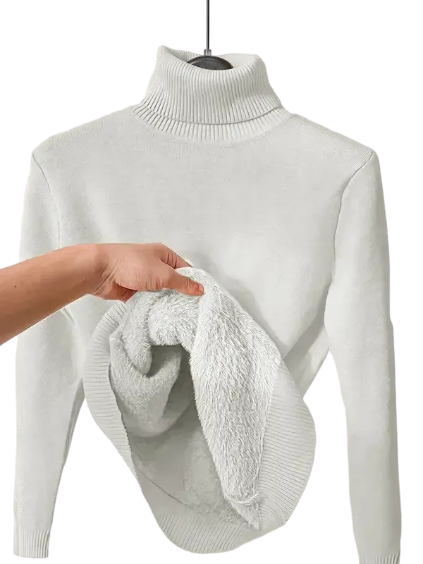 Women's solid color warm lining drop shoulder turtleneck sweater