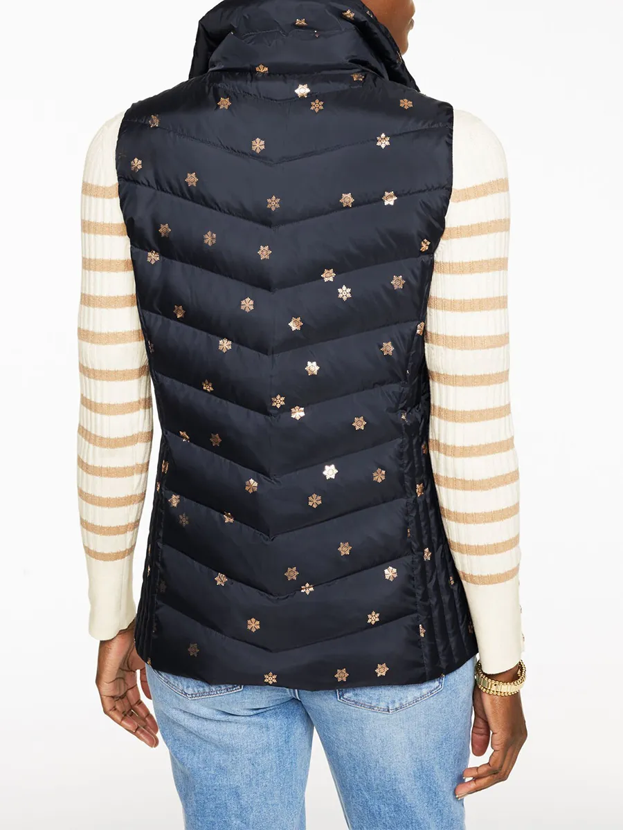 Women's Sequined Snowflake Soft And Warm Sleeveless Down Vest