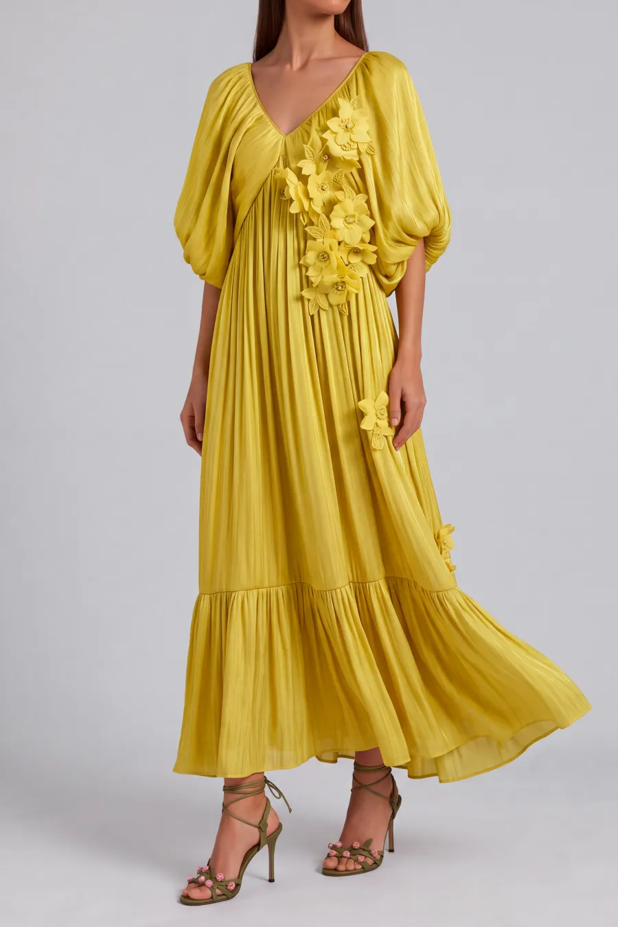 Ruched Floral Midi Dress