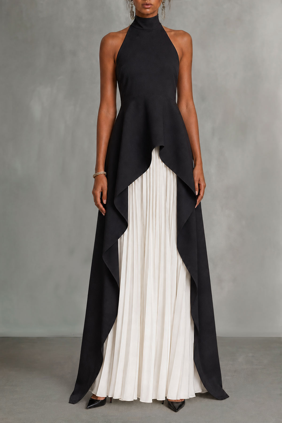 Classic High Neck Asymmetrical Matching Skirt Set