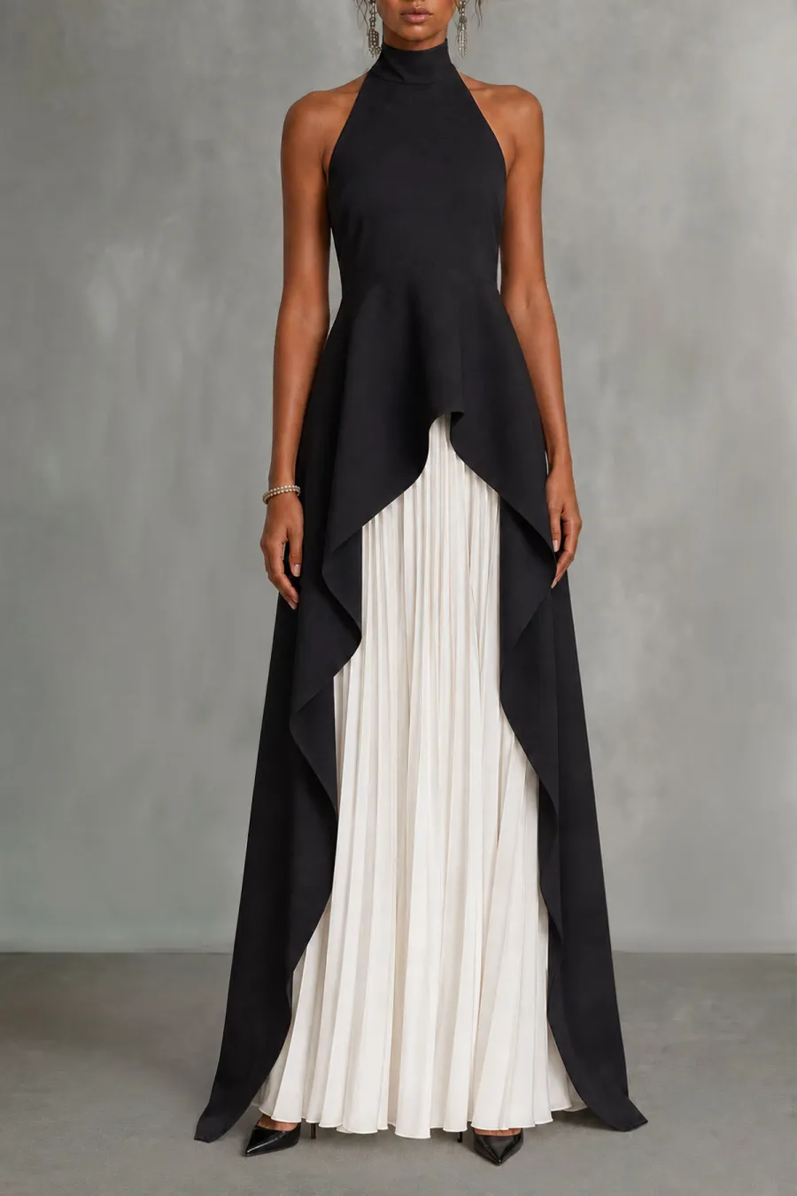Classic High Neck Asymmetrical Matching Skirt Set