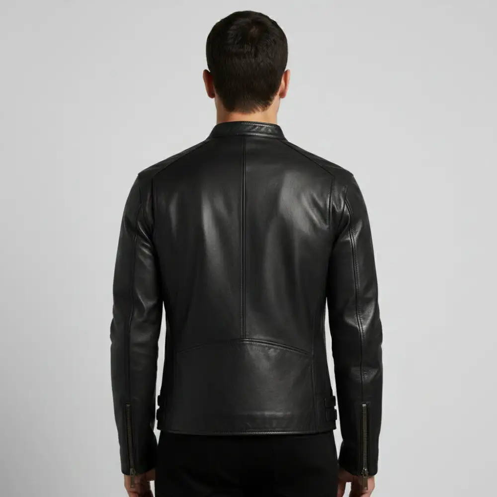 Textured Leather Biker Motorcycle Jacket