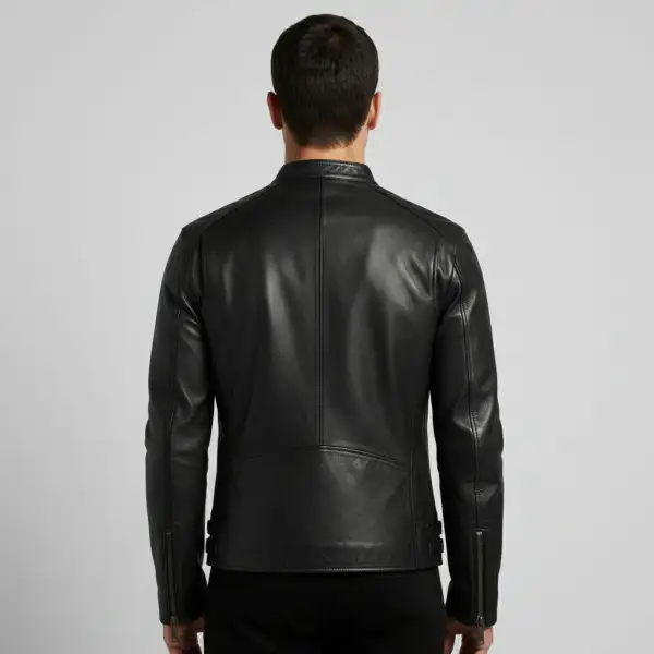 Textured Leather Biker Motorcycle Jacket