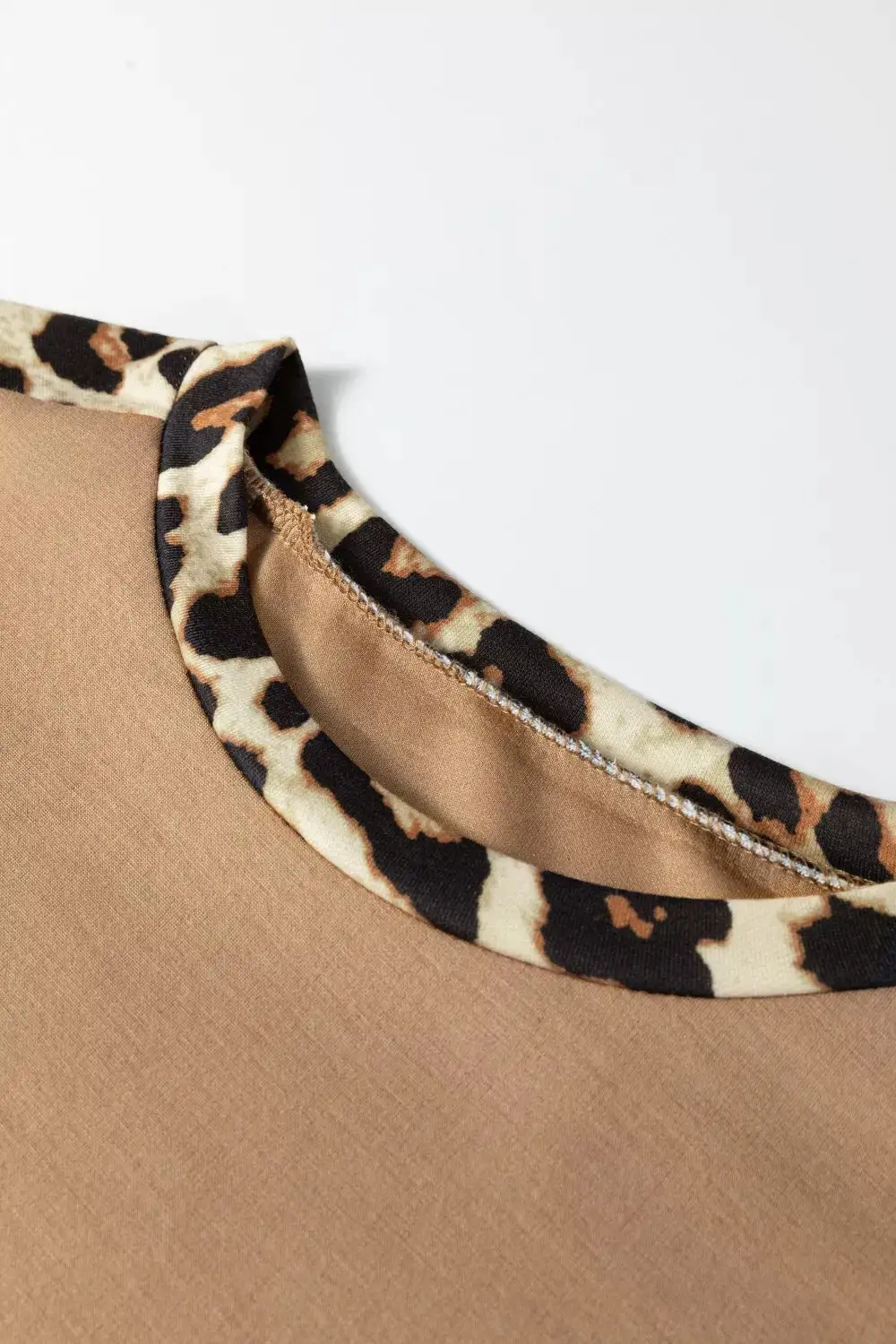 French Leopard Trim Round Neck Loose T